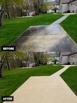 Before and after: concrete driveway and walkway pressure washed clean