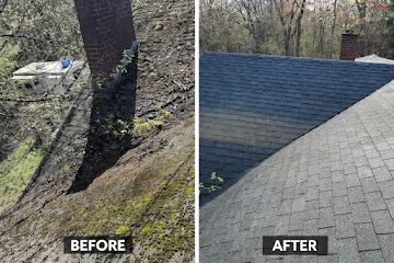 Before and after: moss and algae removed from roof and chimney