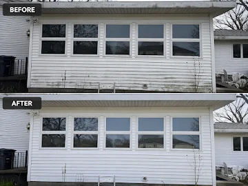 Before and after: house siding and windows soft-washed clean